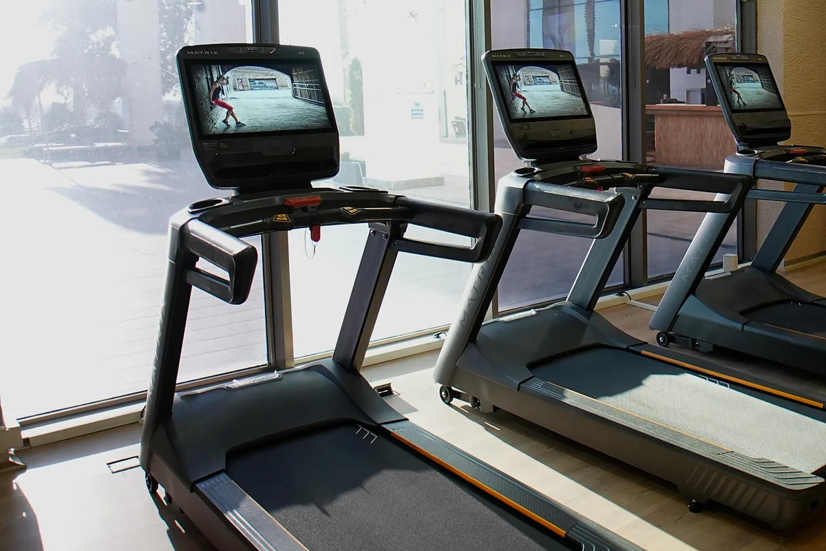 PrimeFit Exclusive kardiyo alanında pencere önündeki koşu bantları